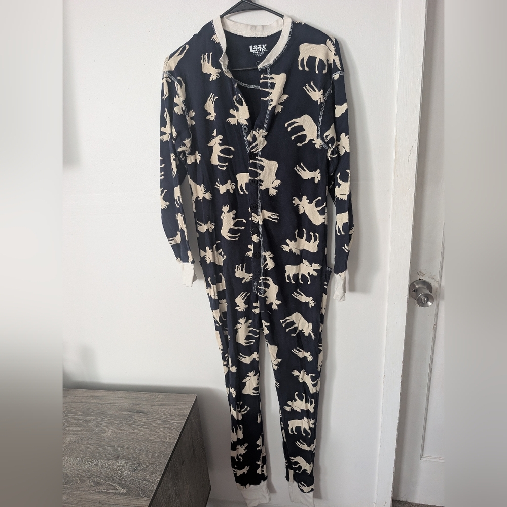Lazy One Unisex Flapjack One Piece Adult Pajamas Moose Print